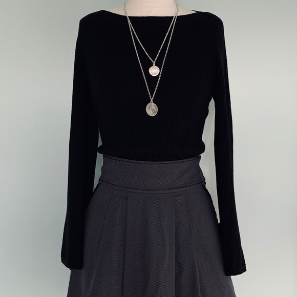 Ann Taylor Sweaters - Ann Taylor Black Boatneck Ribbon Cuff Sweater M